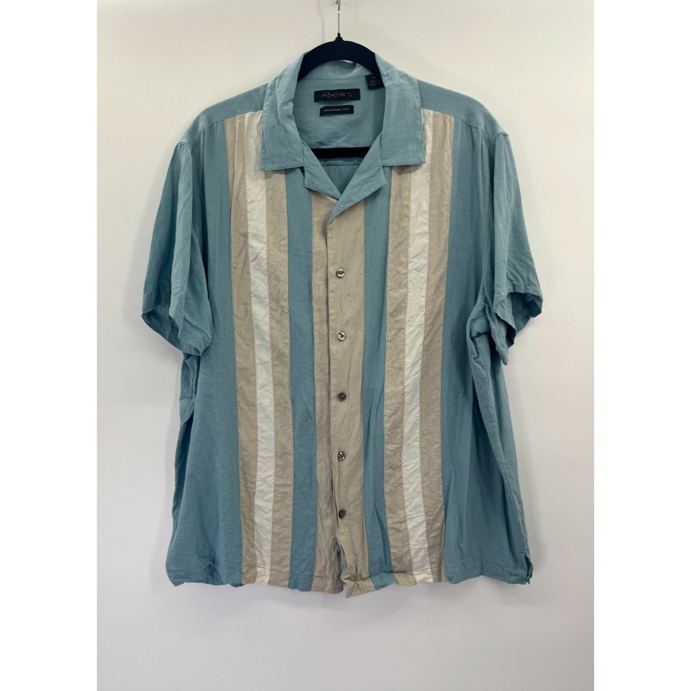 Axist Mens Washable Silk Camp Shirt Top XL Vertical Striped Button Front Island